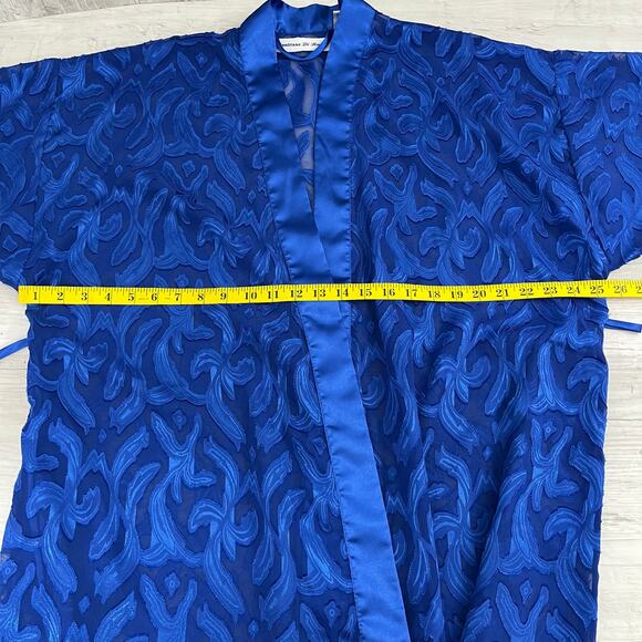 Vintage Contessa Di Roma Blue Sheer Short Sleeve Tie Close Robe Kimono Medium - Picture 7 of 8